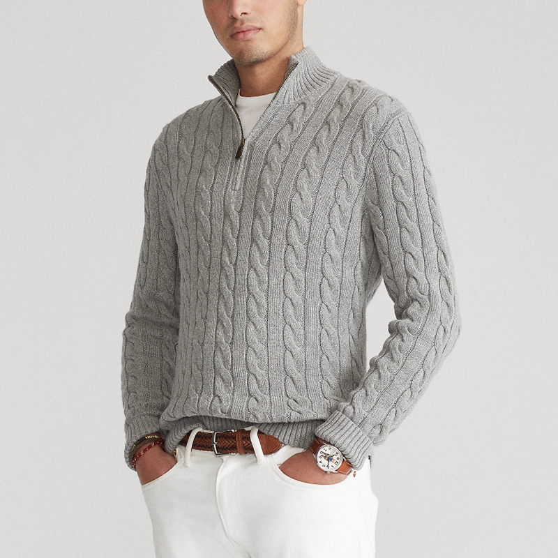 Old Money Style Half Zip Men's Half Zip Cable Knit Sweater