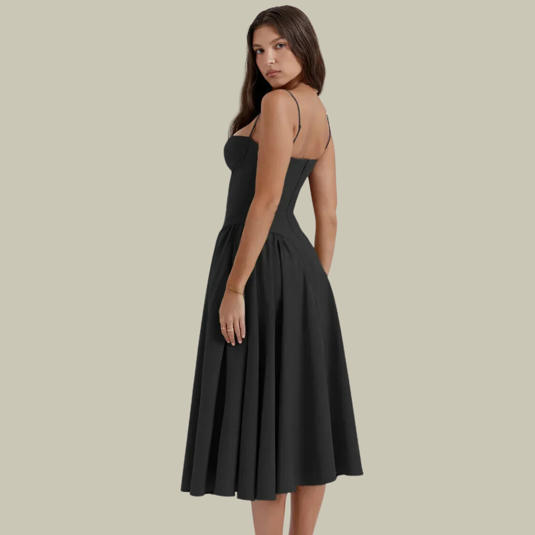 Sleeveless Corset Midi Dress – Elegant Hourglass Silhouette