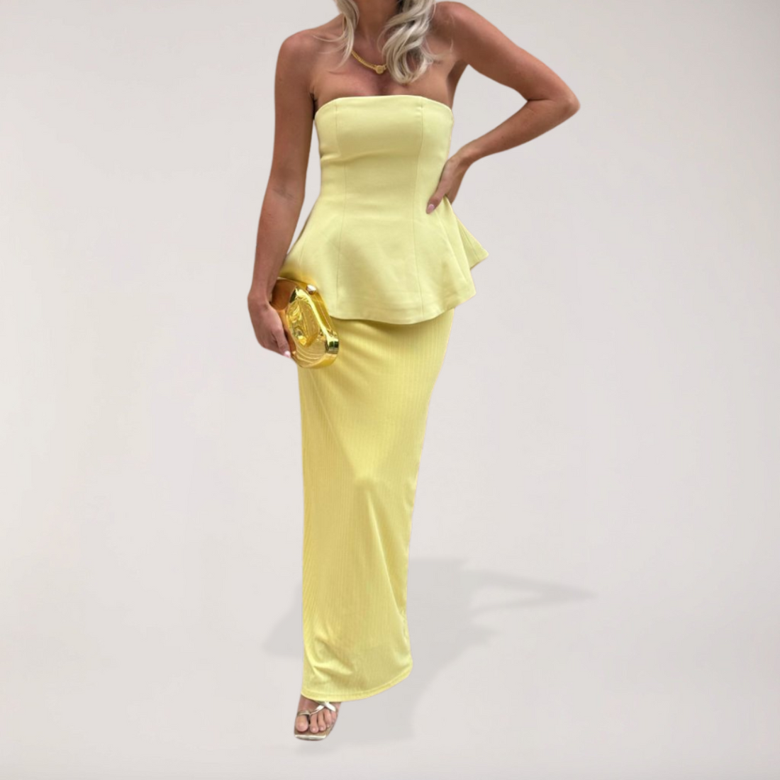 Strapless Peplum Maxi Dress for Women – Elegant Formal Evening Gown