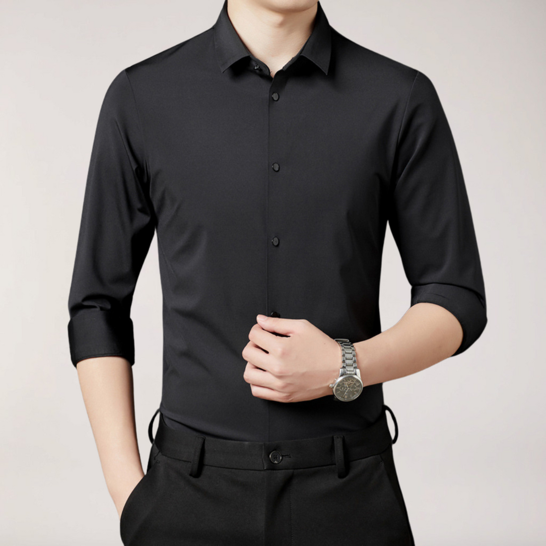 Men's Stretch Button-Up Shirt – Slim Fit Long Sleeve Dress Shirt for Business & Casual Wear