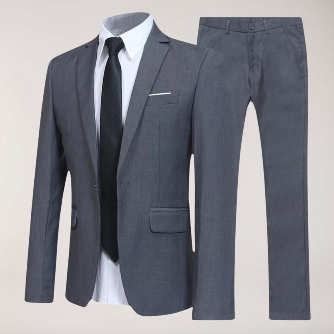 Men's Formal 2-Piece Suit with Notched Lapel Pockets - Single-breasted