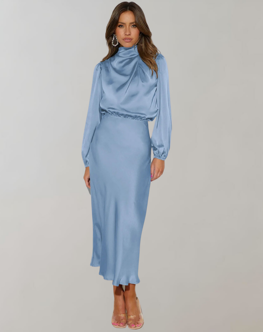 Women's Maxi Dress with Long Sleeves - Elegant Formal Design