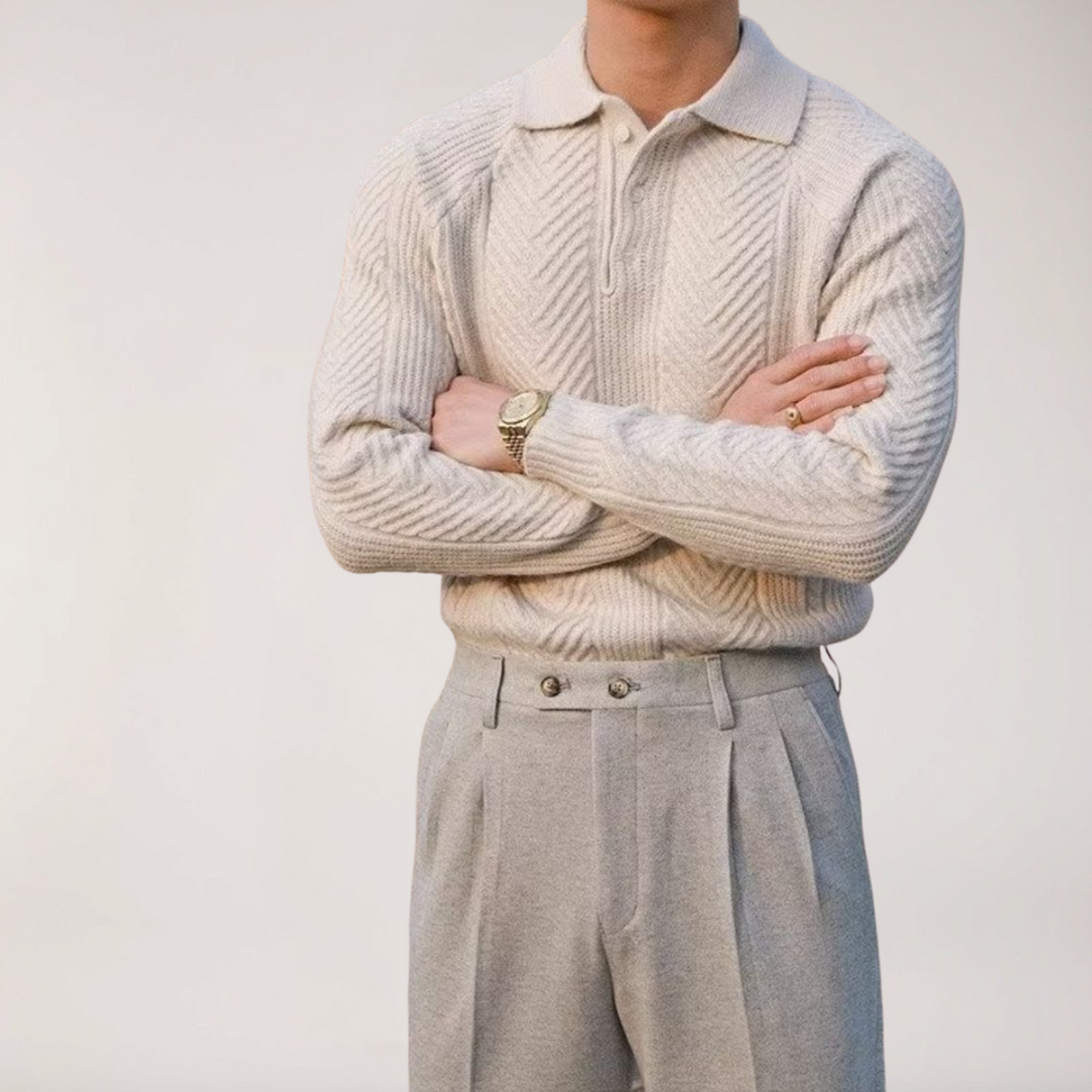 Men's Buttoned Polo Sweater – Fine Gauge Knit, Long Sleeve Smart Casual Top