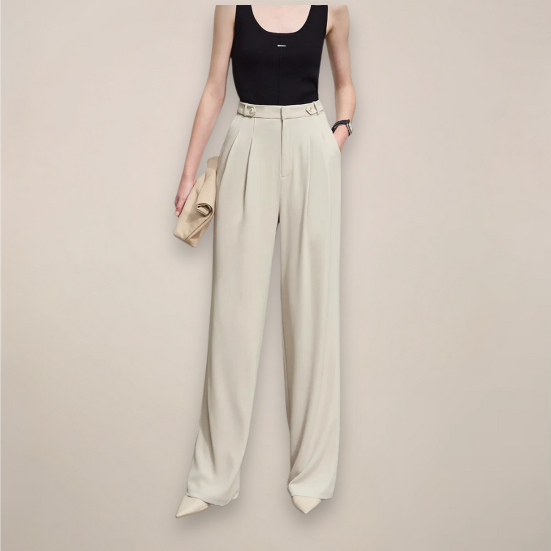 Women’s High Waist Wide Leg Trousers – Elegant Pleated Business & Casual Style