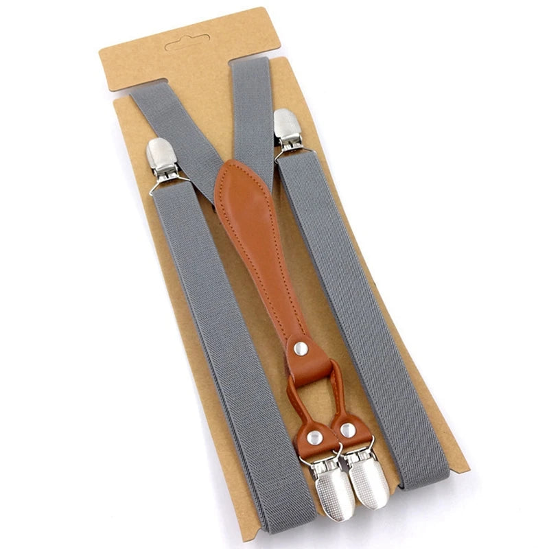 Classic Men’s Suspenders with Leather-Look Accent – Adjustable Y-Back Style