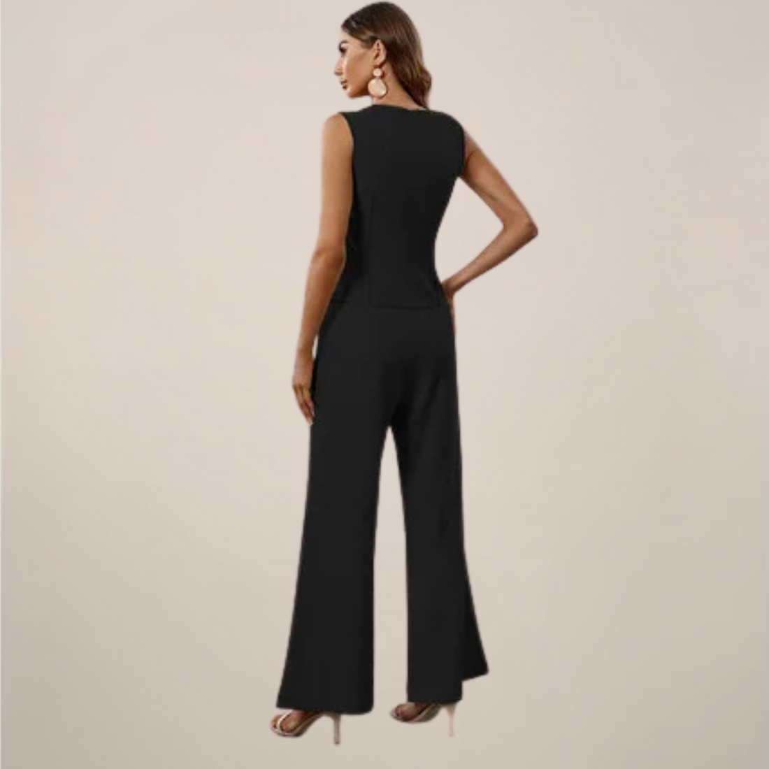 Elegant Cream Pant Suit Set – Vest & High Waist Trousers