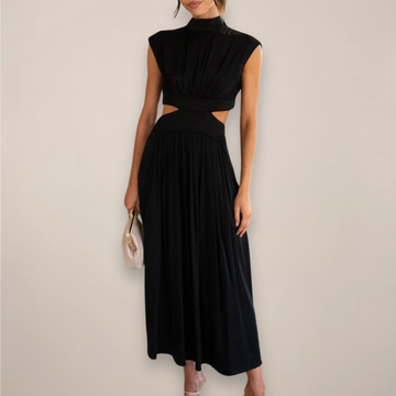 Elegant Maxi Dress with Cap Sleeves and Cut-Out Waist