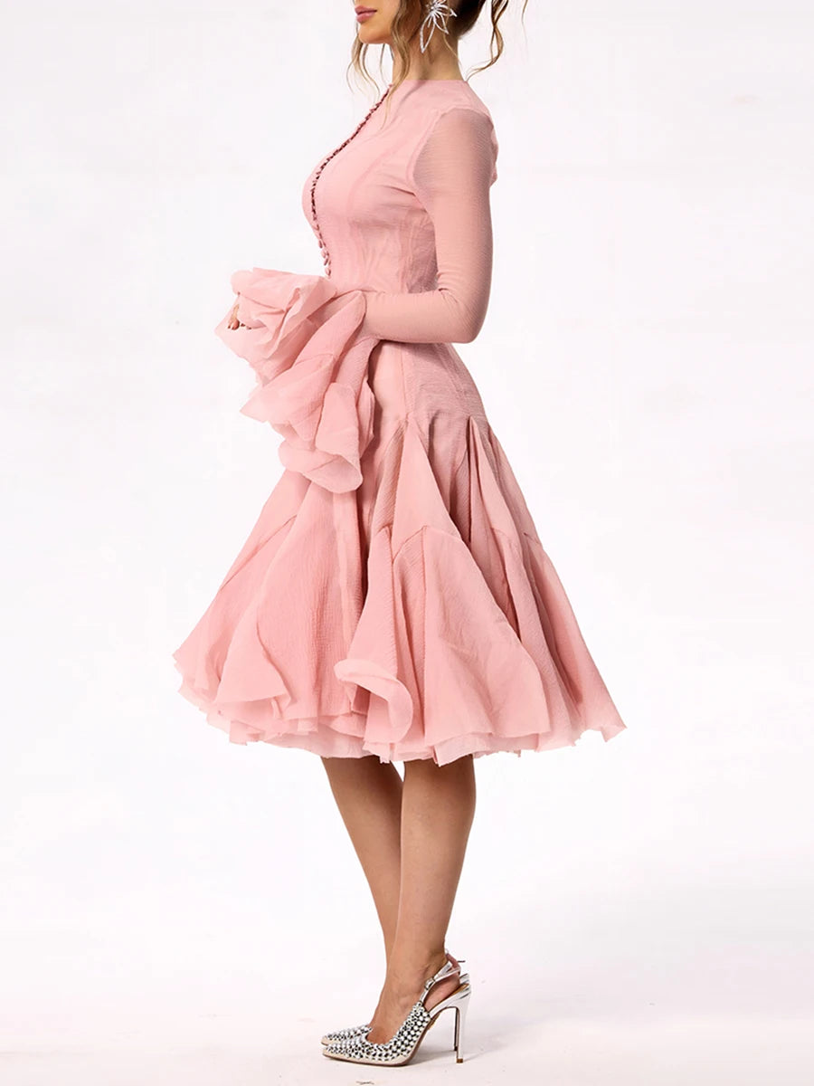 Elegant Ruffle Sleeve Midi Dress – Statement Silhouette for Formal Events