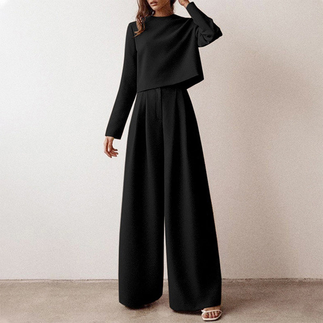 Elegant Two-Piece Ladies Trouser Suit with Slim Wide Palazzo Trousers