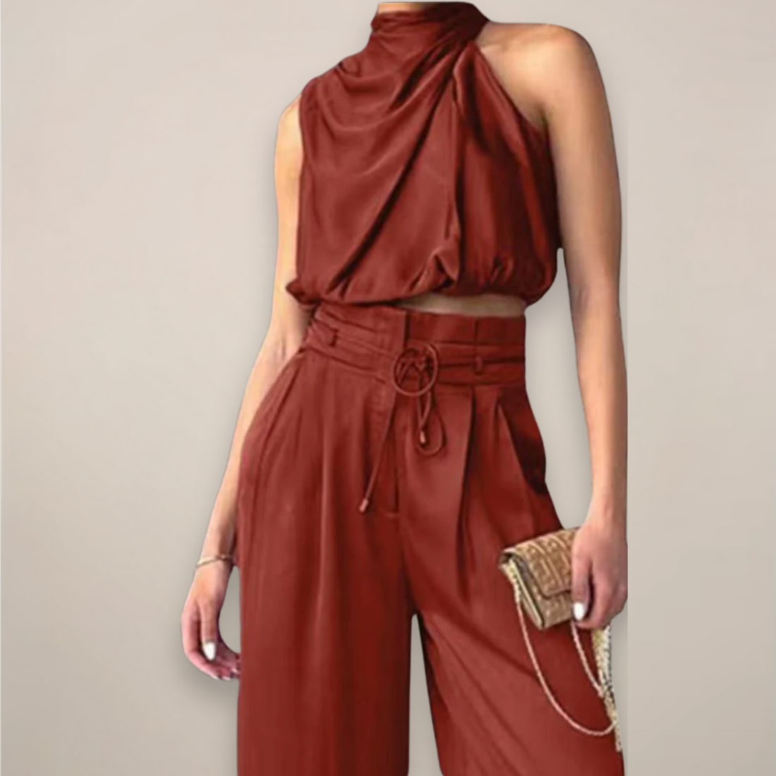 Elegant Two-Piece Ladies Trouser Suit with Wide-Leg Trousers
