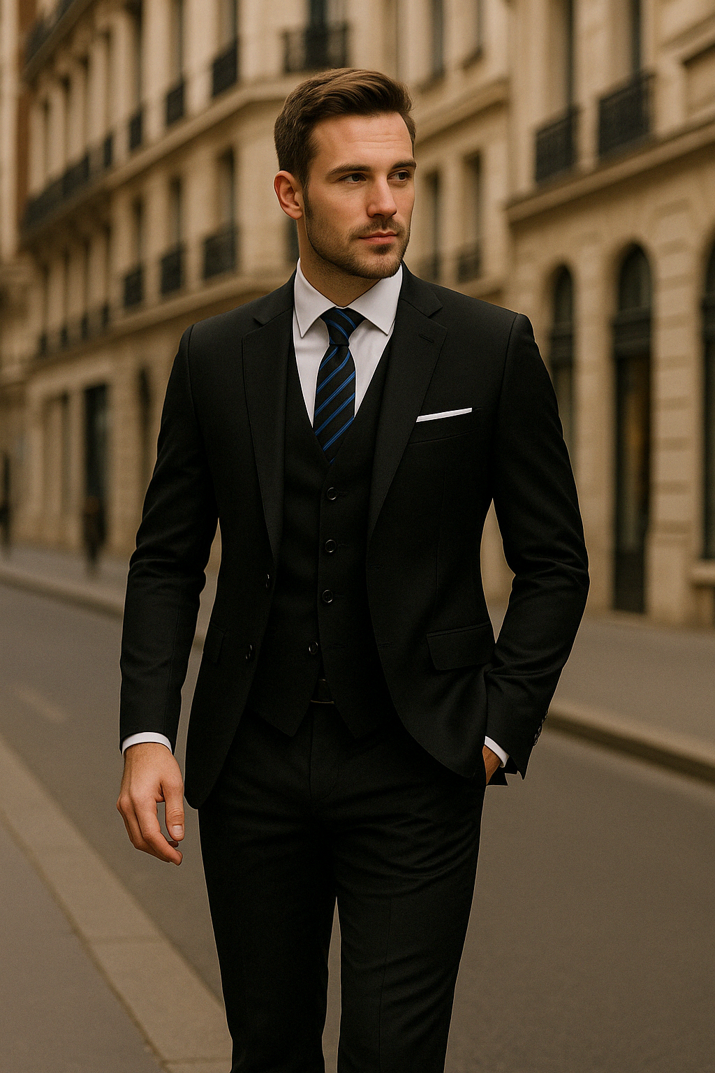 Three-Piece Men's Formal Suit – Tailored Slim Fit for Business and Special Occasions