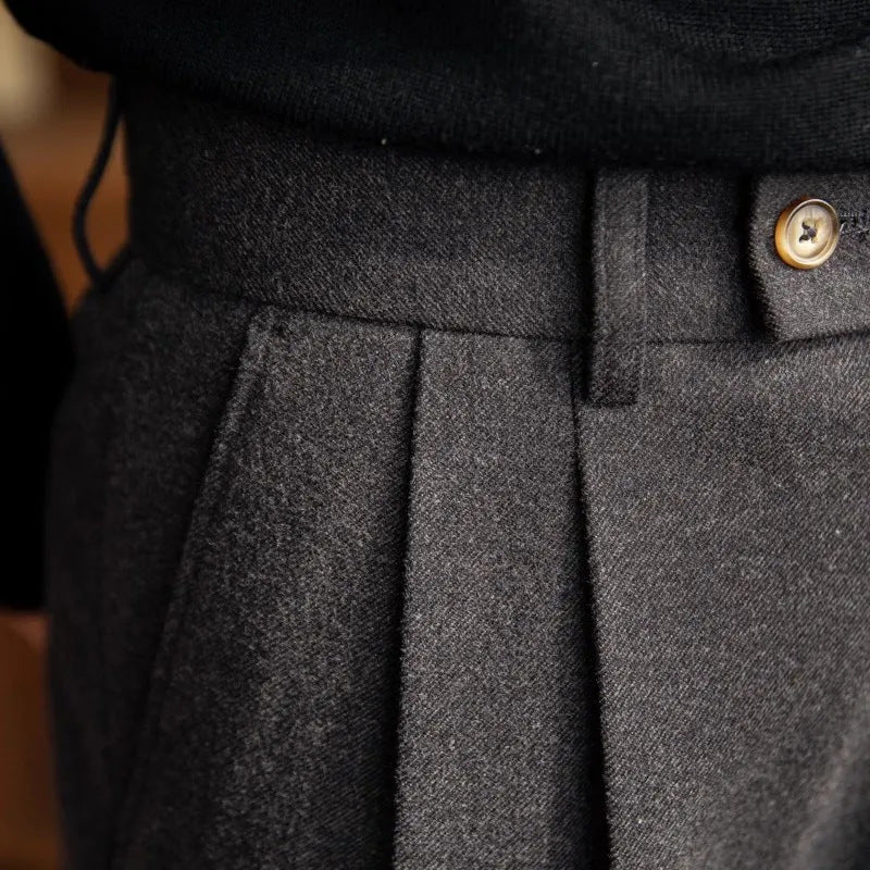 High Waisted Pleated Men's Formal Straight Fit Trousers