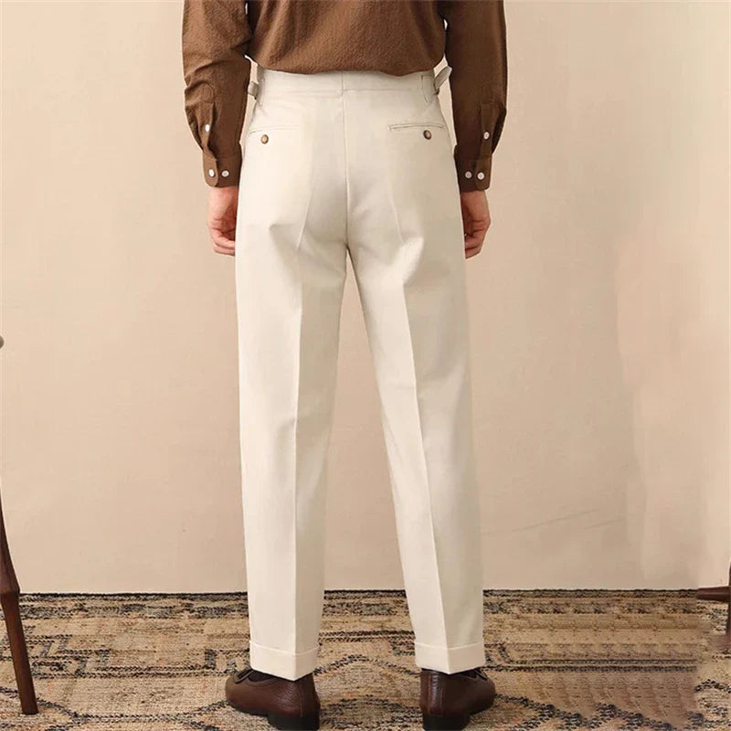 High-Waisted Trousers with Side Buckle – Tailored Fit