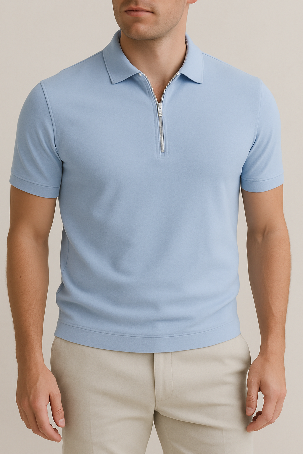 Men's Zip Polo Shirt – Tailored Quarter-Zip Collared Polo for Smart Casual Wear