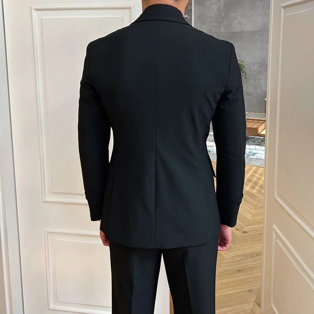 Men’s Black 2-Piece Slim Fit Suit with Belted Blazer – Modern Edge for Formal Events