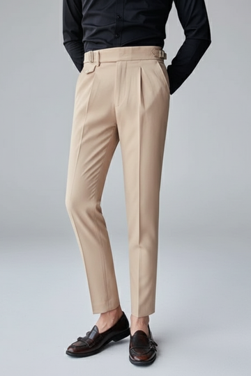 Men’s British Business Trousers – Tailored Pleated Fit with Waist Detail