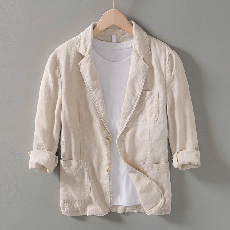 Men’s Casual Blazer – Linen – Unstructured Fit – Notched Lapel – Lightweight