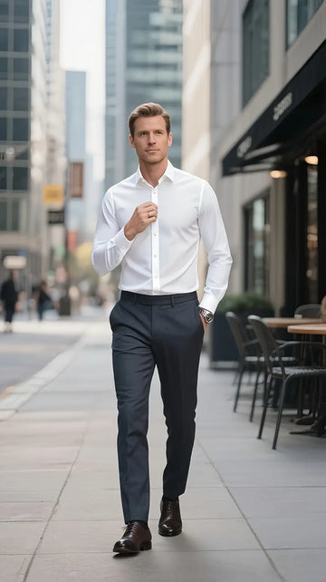 Men’s Classic White Dress Shirt – Slim Fit Long Sleeve