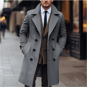 Men’s Double-Breasted Long Overcoat – Tailored Winter Coat