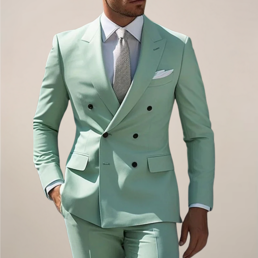 Men’s Double-Breasted Slim Fit Suit – Peaked Lapel 2-Piece Formal Set
