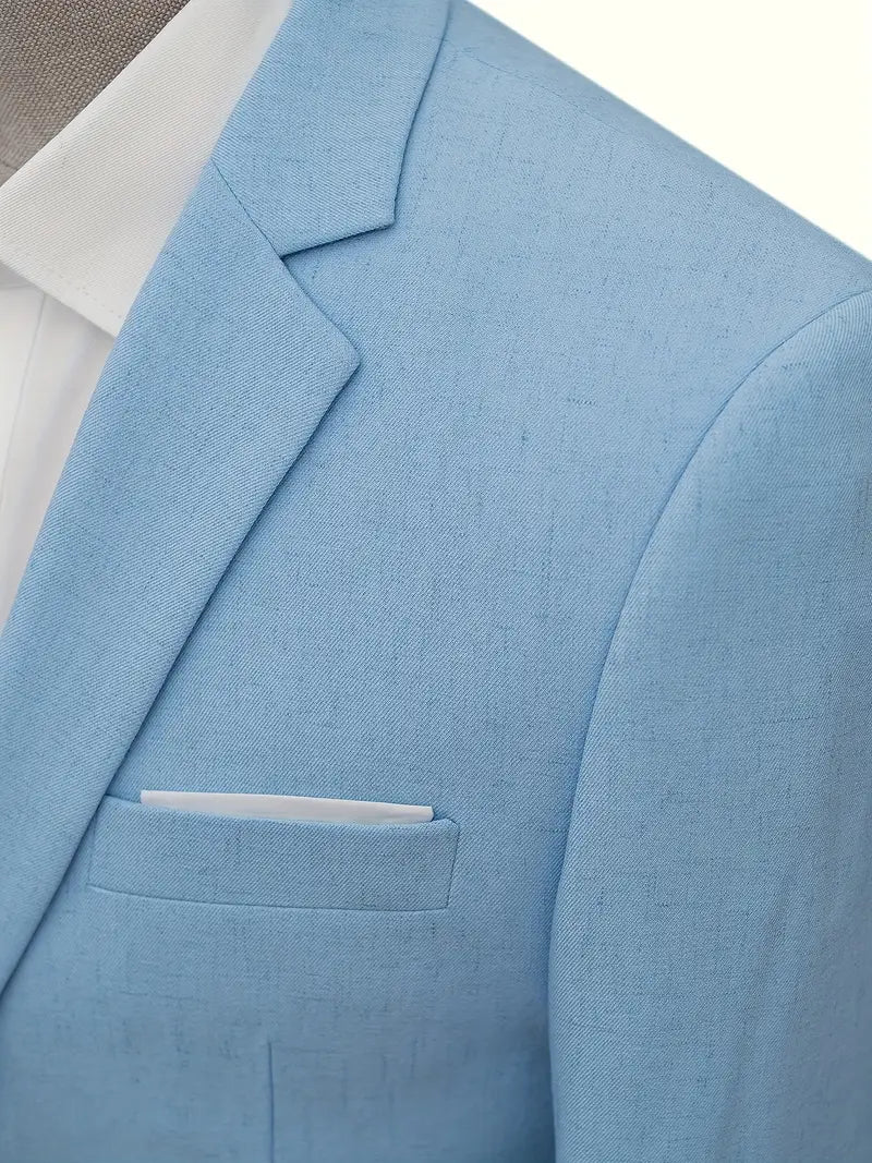 Men's Flat Collar Single-Breasted Suit – Comfortable Fit for Weddings & Work