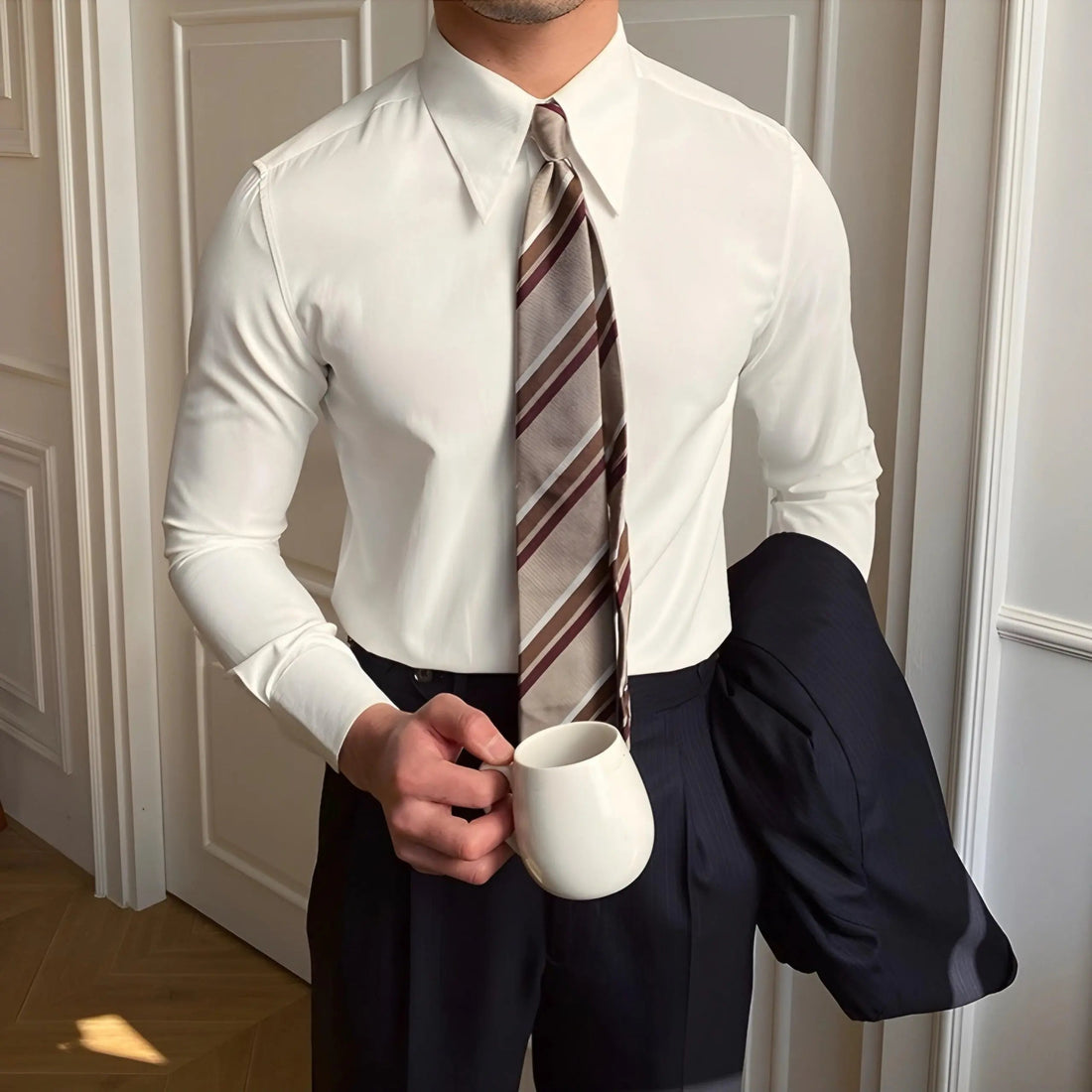 Men’s Formal Shirt – Spearpoint Collar in Black or White