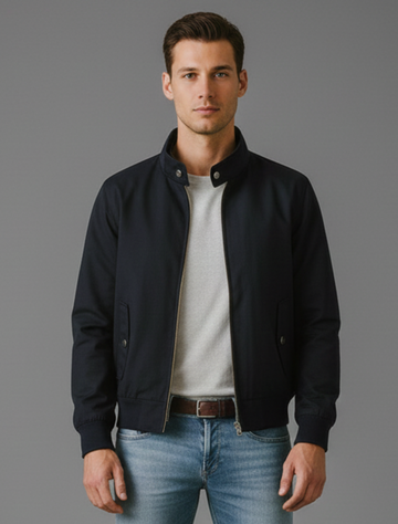 Men’s Harrington Jacket – Zip-Front Bomber Style with Stand Collar