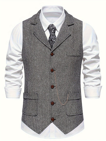 Men’s Heritage Waistcoat – Herringbone, Tailored, Lapel Front