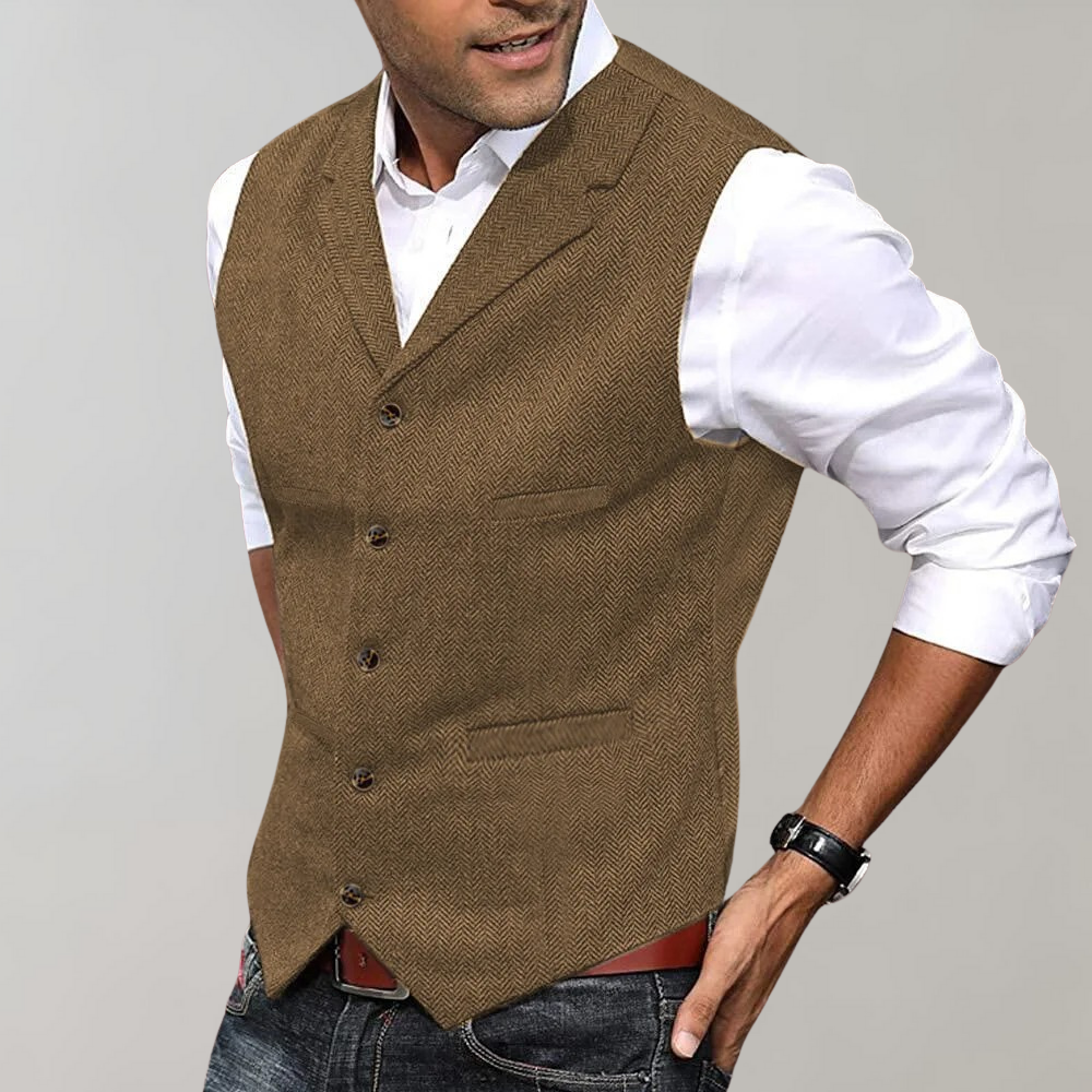Men’s Herringbone Button-Up Waistcoat – Smart Casual and Formal