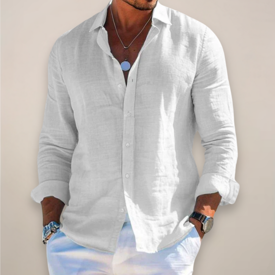 Men’s Linen Casual Long Sleeve Shirt – Solid Colour Button-Up in Multiple Shades
