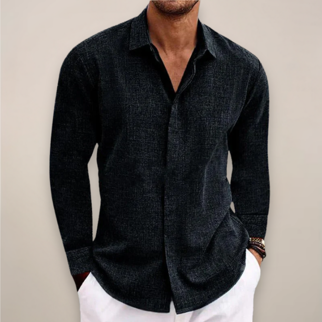 Men’s Linen Long Sleeve Shirt – Classic Button-Up with Tailored Fit