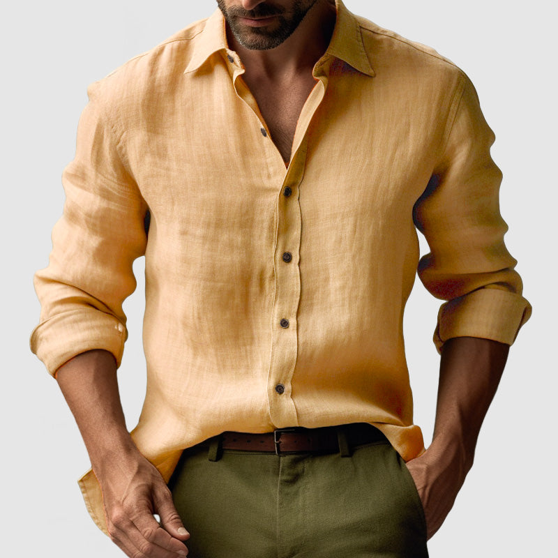 Men’s Linen Vintage Button-Up Shirt – Lightweight Smart-Casual Essential