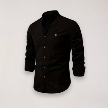Men’s Long Sleeve Stand Collar Shirt – Embroidered Solid Design for Smart Casual Styling