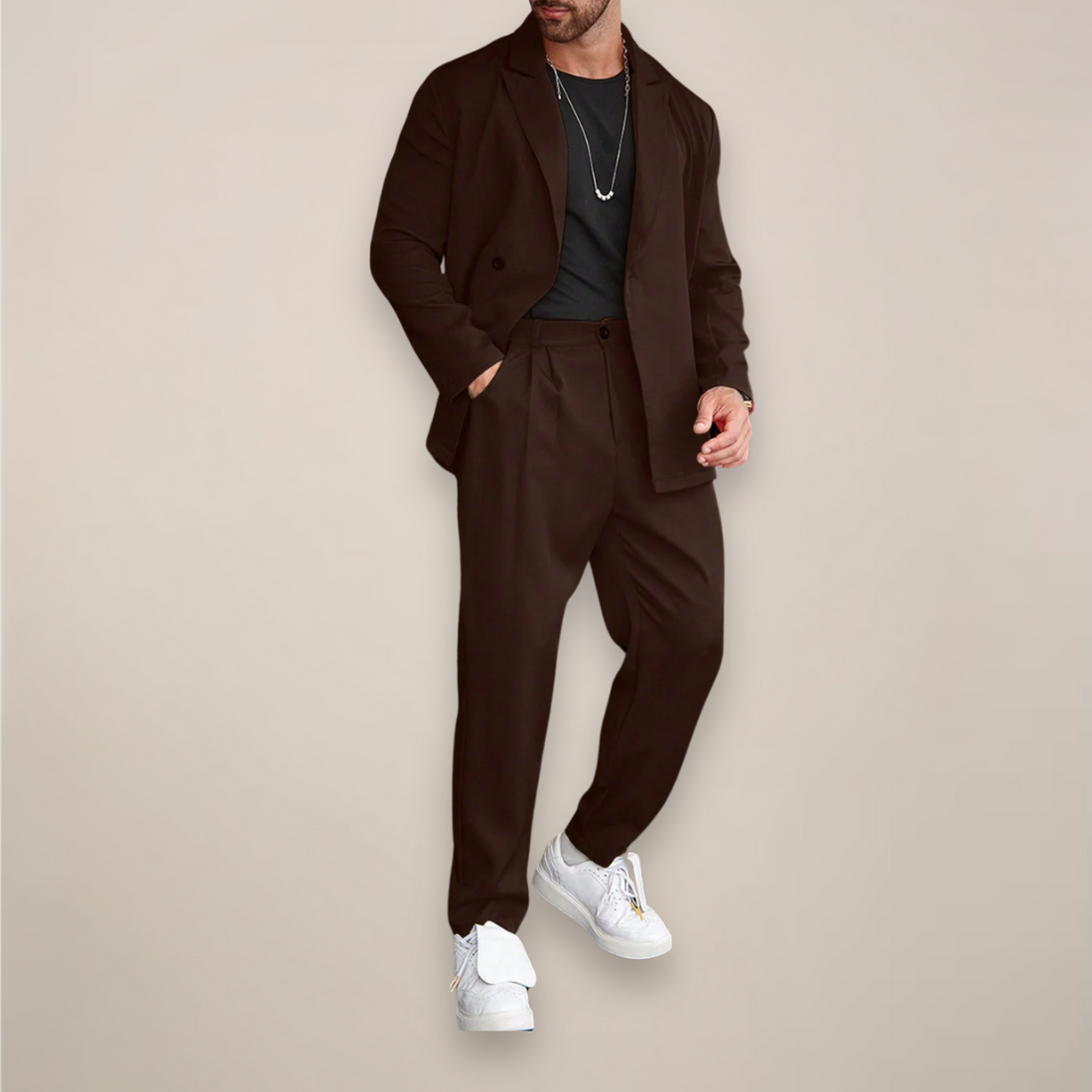 Men’s Loose Fit Two-Piece Suit – Relaxed Blazer & Trousers with Peak Lapel