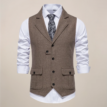 Men’s Modern Tweed Waistcoat – Classic Notch Lapel Formal Vest