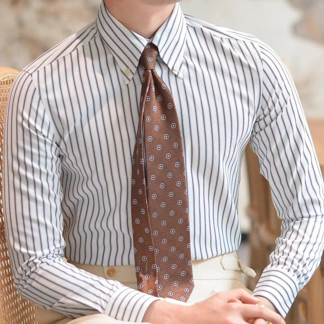Men’s Retro Striped Shirt – Regular Fit – Long Sleeve – Classic Collar – All-Season Style