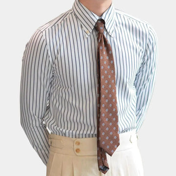 Men’s Retro Striped Shirt – Regular Fit – Long Sleeve – Classic Collar – All-Season Style