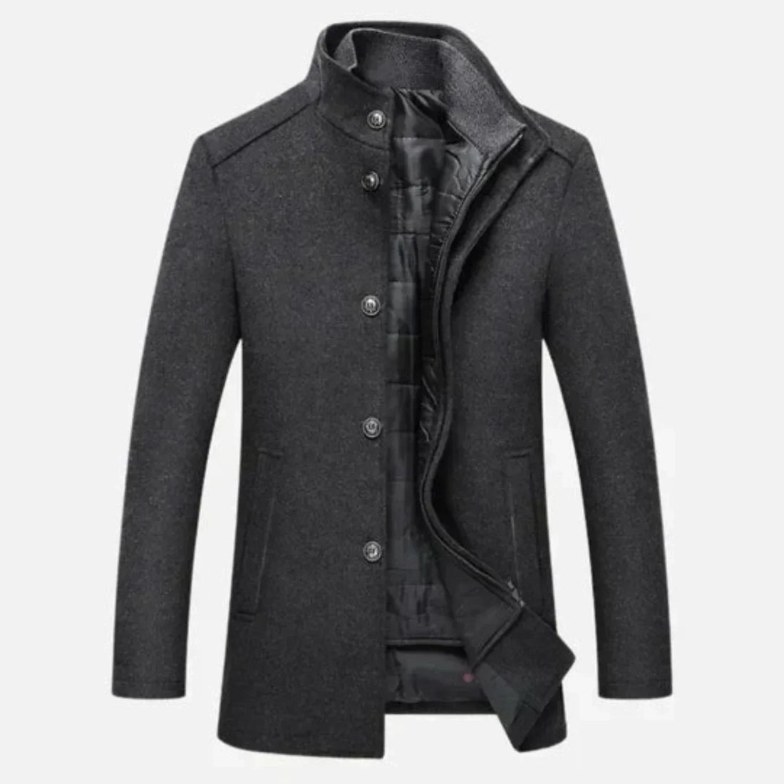 Men’s Stand Collar Button-Up Overcoat – Timeless Autumn/Winter Outerwear