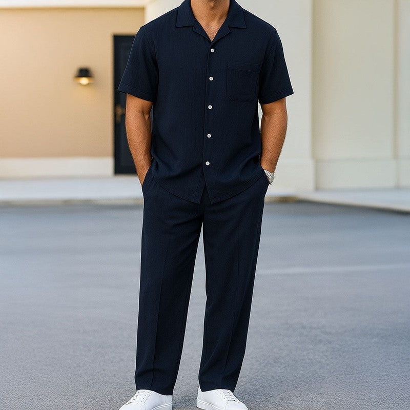 Men’s Summer Two-Piece Set – Breathable Short Sleeve Shirt and Shorts