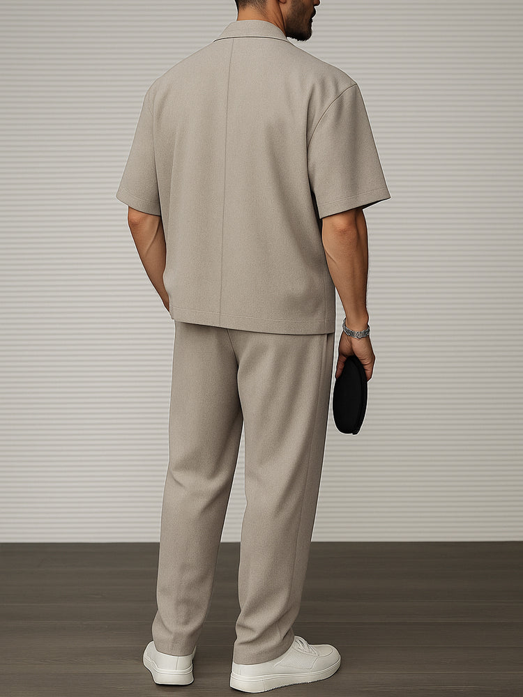 Men’s Tailored Two-Piece Trouser Set with Short Sleeve Blazer – Smart Set