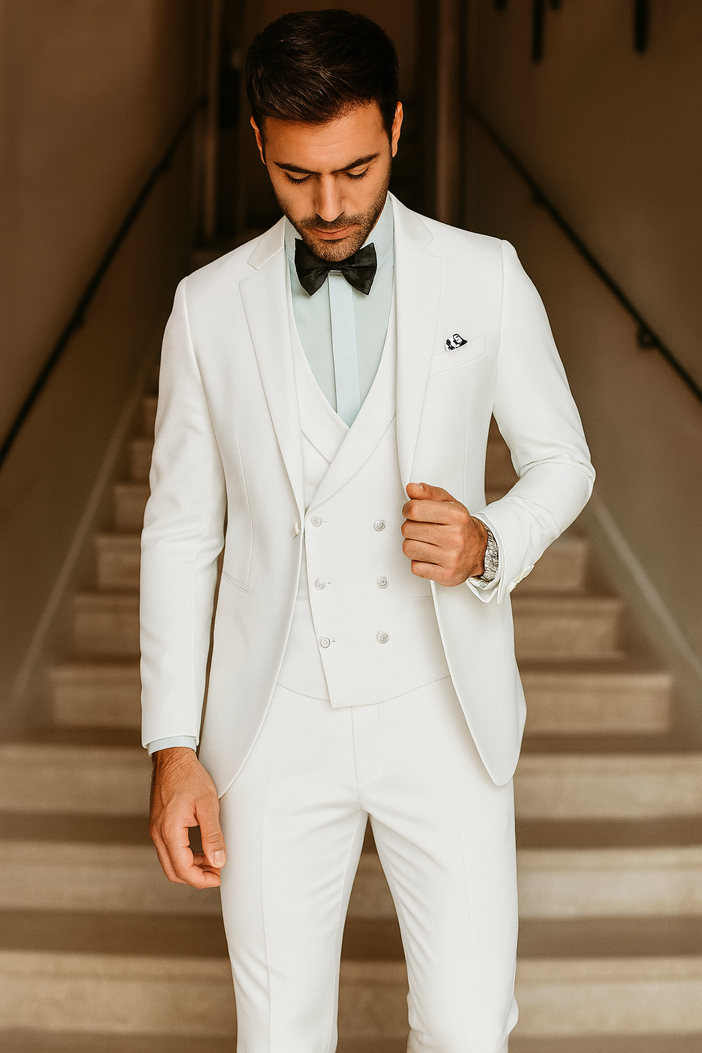 Men’s Three-Piece Tuxedo – Slim Fit Formal Suit with Double Breasted Waistcoat