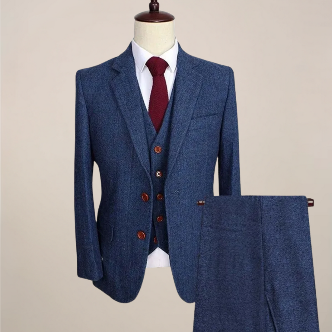 Men’s Three-Piece Tweed Suit – Formal Suit Set with Blazer, Waistcoat & Trousers