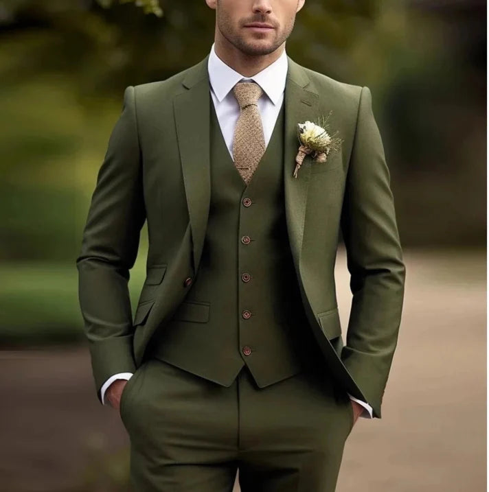 Men’s Three-Piece Wedding Suit – Tailored Slim Fit, Classic Notch Lapel