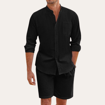 Men’s Two-Piece Summer Set – Long Sleeve Shirt and Shorts – Relaxed Fit – Lightweight and Breathable