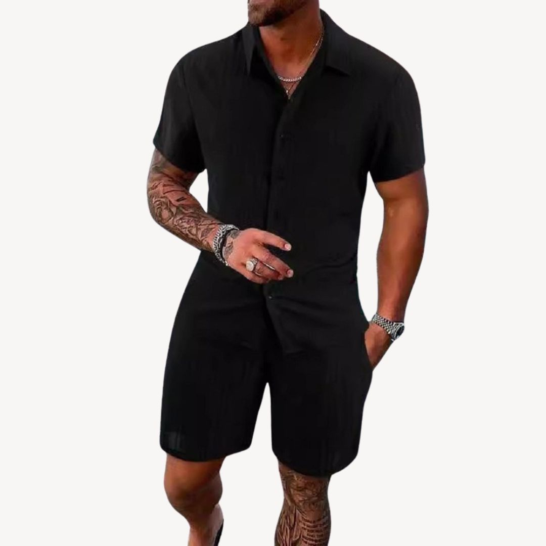 Men’s Two-Piece Summer Set – Textured Short-Sleeved Shirt and Shorts – Lightweight – Relaxed Fit