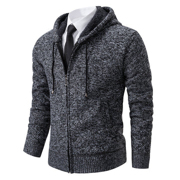 Men’s Zip-Up Hooded Jacket – Modern Knit Wear with Funnel Neck