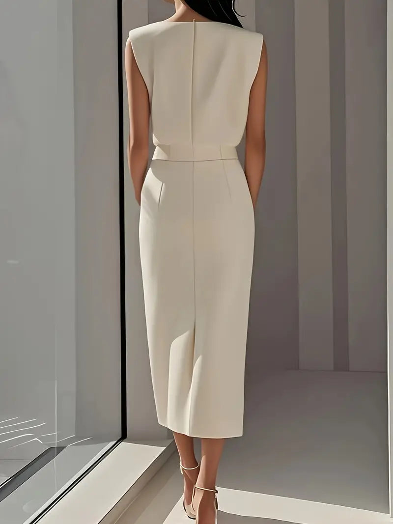 Midi Dress with Button Detail and Side Slit – Elegant Fit
