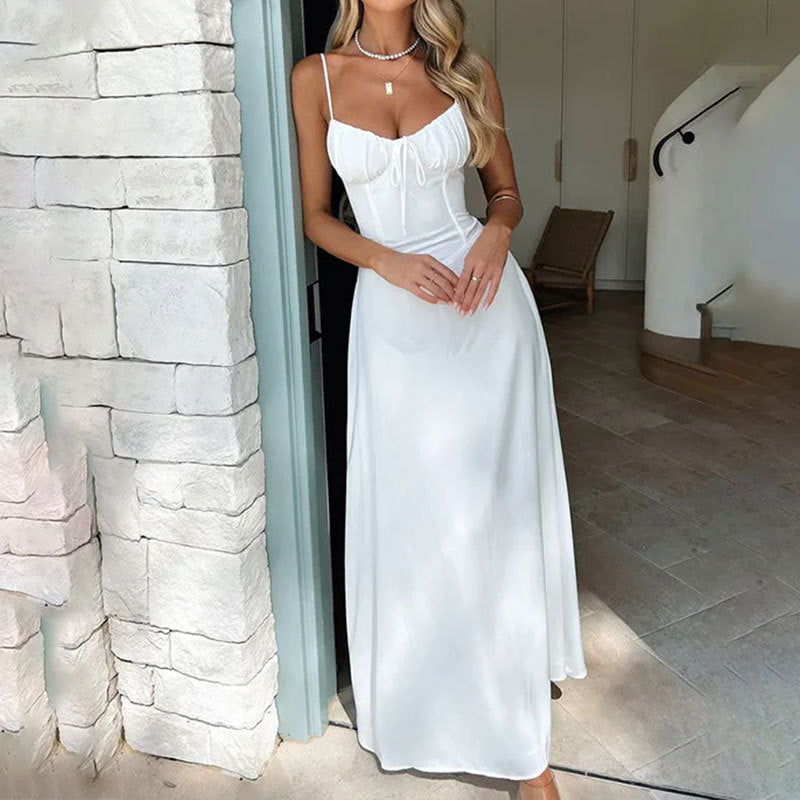 A-Line Maxi Dress with Spaghetti Straps - Elegant Spring/Summer Dress