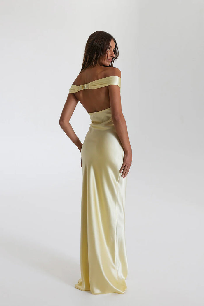 Off Shoulder Satin Evening Dress – Elegant Maxi Gown for Women