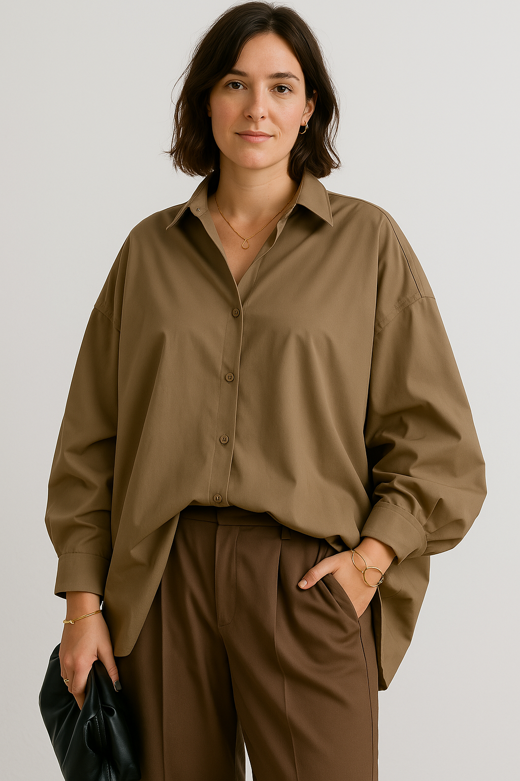 Oversized Relaxed Fit Blouse with Straight Hemline
